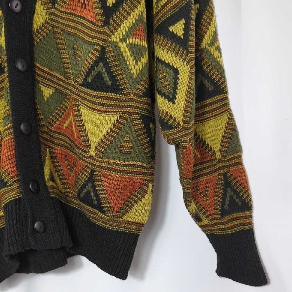 Vintage 80s Gitano Cardigan Sweater Black Orange Lime Green Martini Cosby Medium - Picture 4 of 16